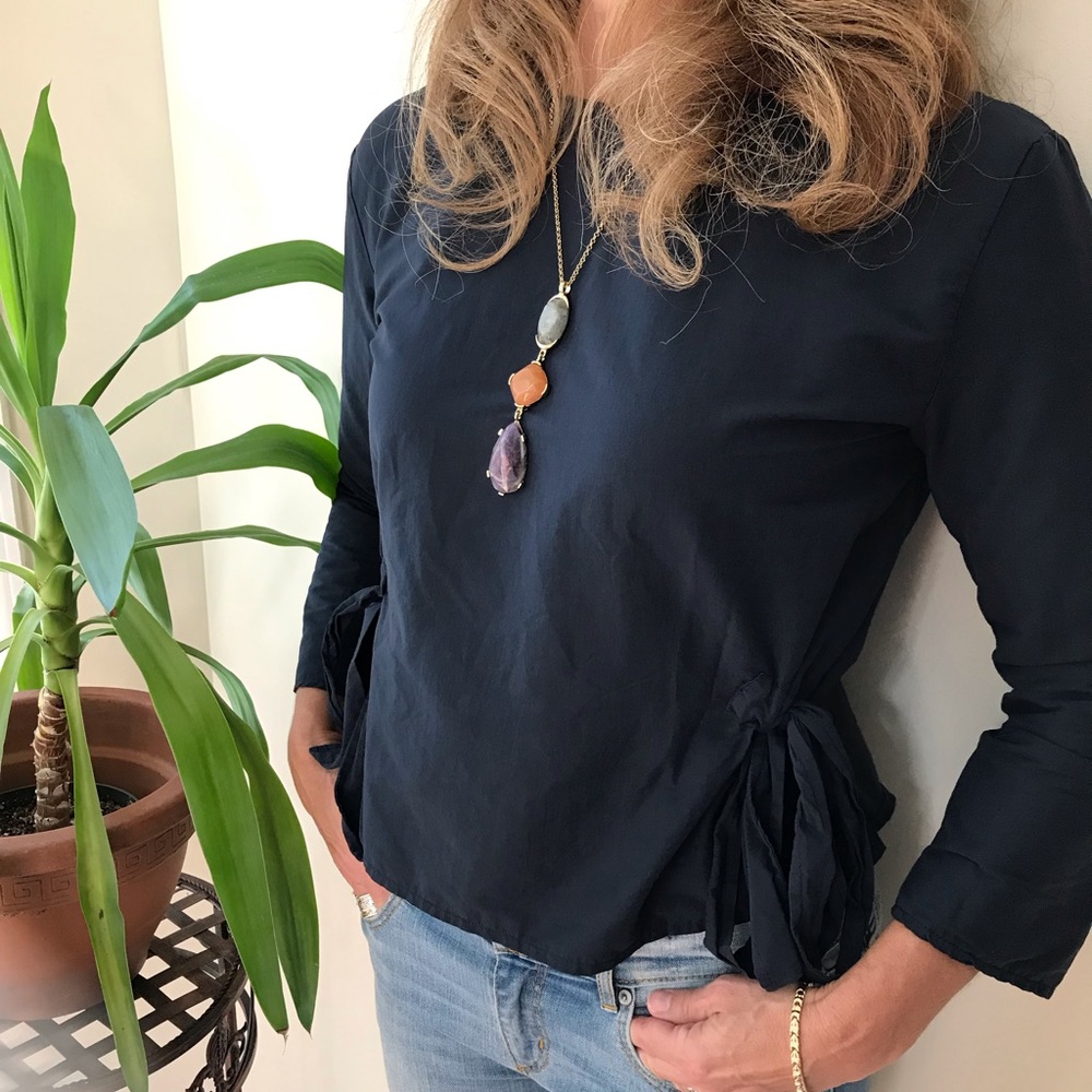 Zara Dark Navy Tie-Up Blouse